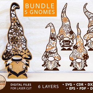 GNOMES Laser Cut File or Cricut Svg File, laser svg files and multilayer svg files, gnome pattern laser cutting & laser engraved wood | #177