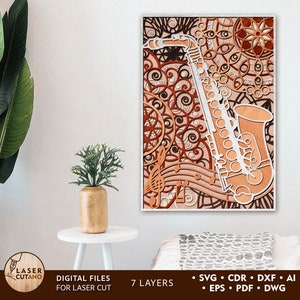 Saxophon svg für Laserschneiden Musik Laser svg und Laser Cut Dateien Wandkunst, Instrument svg Multi Layer Laser Cut Datei & Layered svg | #493