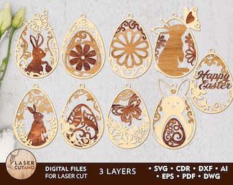 Easter Tags Laser Cut Files Bundle laser files and easter svg easter egg svg and tags easter baskets svg, dxf, vector laser engraved | #133