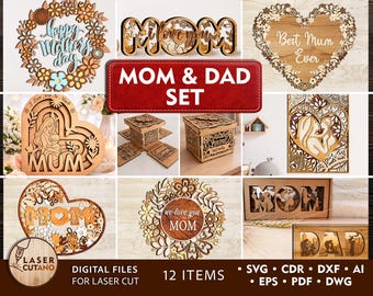 Mothers Day Laser Cut File Fathers Day Svg Set, Mom Mum Dad Family Gift Sign for Craft Decor | #581