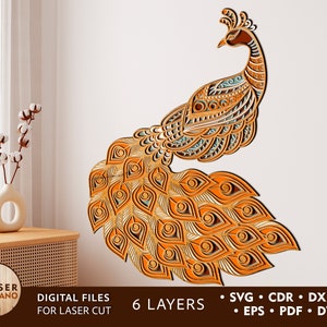 Laser Cut Datei VOGEL SVG Schneidevorlage und Pfau Wanddekor, Pfau Vektor Schneidedatei & Cut Datei für Cricut Silhouette | #326