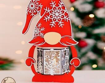 Christmas Lamp Gnome Laser Cut Files Svg for Christmas Decoration, Laser Cutting Candle Holder Glowforge Xtool as New Year Decor | #639