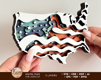 Independence Day Svg Laser Cut File and USA Flag United States America Flag Svg, 4th of July Laser Files and Patriotic Svg Laser | #585