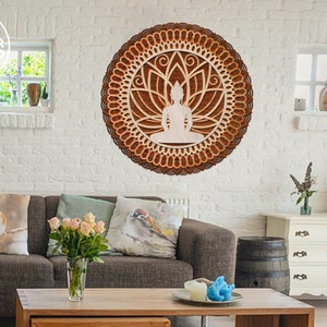 BUDDHA Mandala Laser Cut Files Layered Svg Templates and Wall Laser Cut, Glowforge Files Svg & Cnc Files for Wood Router, layered svg