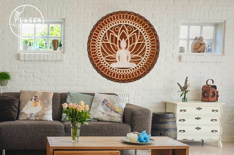 BUDDHA Mandala Laser Cut Files Layered Svg Templates and Wall Laser Cut, Glowforge Files Svg & Cnc Files for Wood Router, layered svg