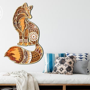 Laser Cut Files FOX mandala svg and cricut files, multilayer panel and 3d mandala wall art and laser cut wall art, dxf file for laser | #150 image 2