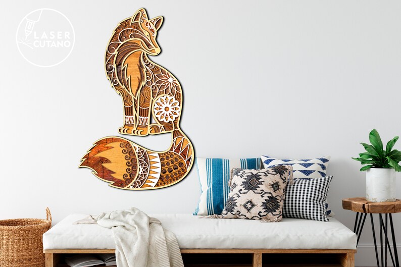 Laser Cut Files FOX mandala svg and cricut files, multilayer panel and 3d mandala wall art and laser cut wall art, dxf file for laser | #150 image 2
