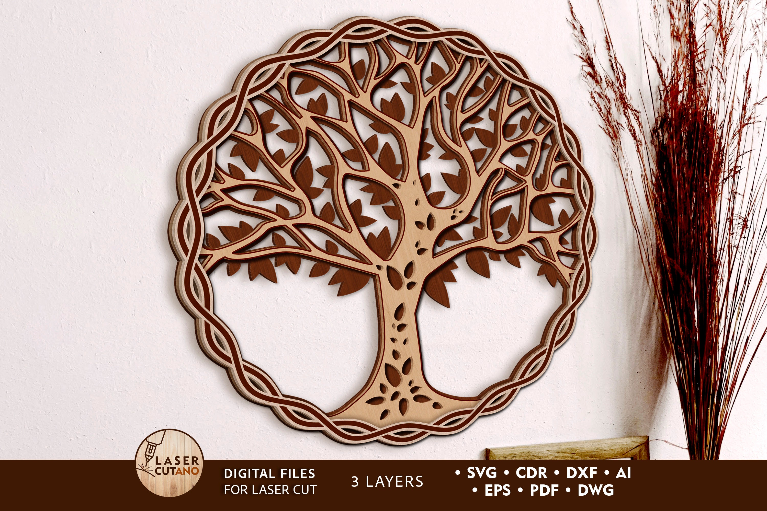 Tree of Life Arts & Crafts Style Laser Cut Wood Snowflake 