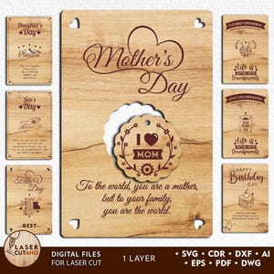 Greeting Card Laser File Mother's Day, Birthday Svg Card Cut File, Sign Laser Cut File, Laser Sign for Mom, Father, Daughter and Son | #673