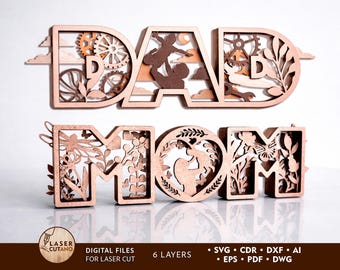 MOM DAD Laser File Mother's Day Laser Cut Files Father's Day Svg Laser File and Family Laser Cut File, Father and Mother Day Gift Svg | #566
