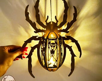 Bougeoir d'Halloween araignée, fichiers laser pour bougie chauffe-plat, découpé au laser, fichiers découpés au laser, bougeoir d'Halloween | #622