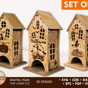 3D HALLOWEEN Laser File Svg Cnc Template and halloween dxf, halloween glowforge and halloween engraved fall, house laser file | #352