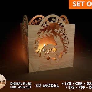 イースター キャンドル ホルダー レーザー カット ファイル Lightburn ファイルと DXF キャンドル ホルダー ティー ライト ランタン、Xtool d1 ファイルとイースター装飾パターン | #410