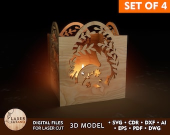 Portacandele pasquali File tagliati al laser File Lightburn e portacandele Dxf Lanterna tea light, file Xtool d1 e motivo decorativo pasquale / #410