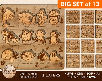 Laser Cut PUZZLE File Svg Templates Cnc and Puzzle Glowforge Files, Dxf File for Kids and laser cut engraving file, laser cutted wood | #397