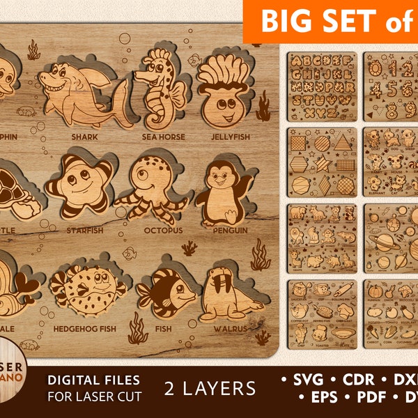 Laser Cut PUZZLE File Svg Templates Cnc and Puzzle Glowforge Files, Dxf File for Kids and laser cut engraving file, laser cutted wood | #397