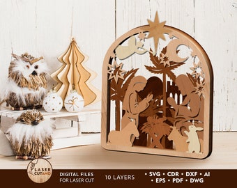 Nativity Scene Laser Cut File Nativity Ornaments and Nativity Scene SVG, Christmas Gift Nativity Scene Glowforge Files and Cnc Files | #529