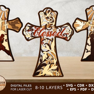 CROSS Laser Cut File Religious Layered Svg and christian jesus SVG, cross cnc, dxf file and laser cutting model, Digital Download  | #317