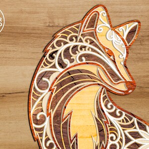 Laser Cut Files FOX mandala svg and cricut files, multilayer panel and 3d mandala wall art and laser cut wall art, dxf file for laser | #150 image 5