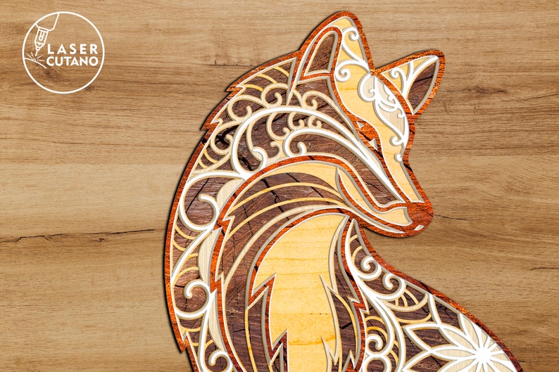 Laser Cut Files FOX mandala svg and cricut files, multilayer panel and 3d mandala wall art and laser cut wall art, dxf file for laser | #150 image 5