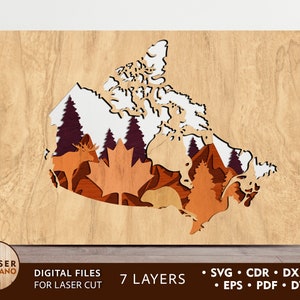 Carte CANADA Laser Cut File Svg Glowforge File and Map Dxf File Pattern, Wall Laser Cut Files Panel and Canada Cnc, laser cut wall art | #438