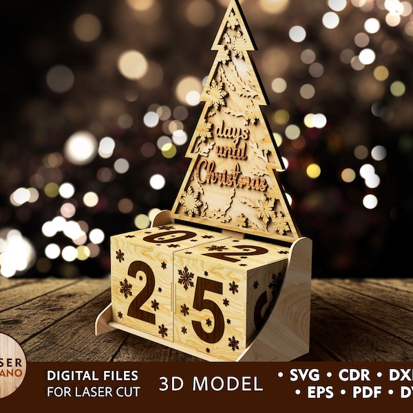 KALENDER Tage bis Weihnachten Laser geschnitten Datei Dxf, Cdr und Countdown Kalender Laser schneiden, Glowforge Datei Weihnachten Vorlage Cnc | #381