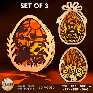 Linterna de Pascua cortada con láser con forma de huevo de Pascua, Svg de Pascua Glowforge, archivos láser 3D Dxf de Pascua, paquete de candelabros de Pascua cortados con láser / n.° 658