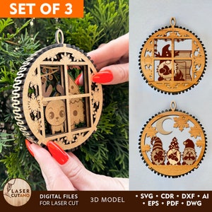 Fichiers laser Svg boule de Noël découpés au laser et Lime laser Dxf pour décorations de Noël, fichiers CNC Noël Glowforge et Noël Lightburn | #592