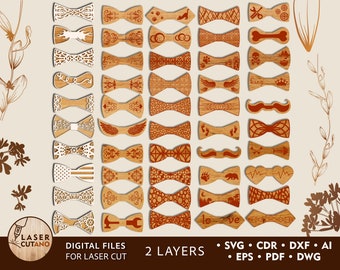 50 BOW TIES patterns Laser Cut File Dxf Svg laser cutting, bow tie template for router and bow tie cutting pattern Instant download | #204