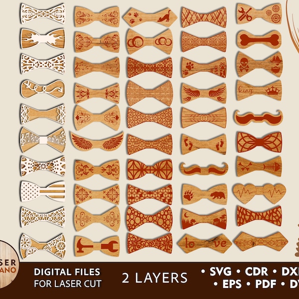 50 patrones de BOW TIES Archivo de corte láser Dxf Svg corte por láser, plantilla de pajarita para enrutador y patrón de corte de pajarita Descarga instantánea / #204