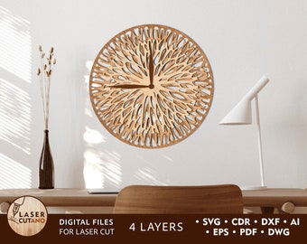 Wall Clock Svg Laser Cut File Dxf Files for Cnc and Laser Cut Clock Design, Laser clock Projects and Laser Cut Wall Clock Vector | #442