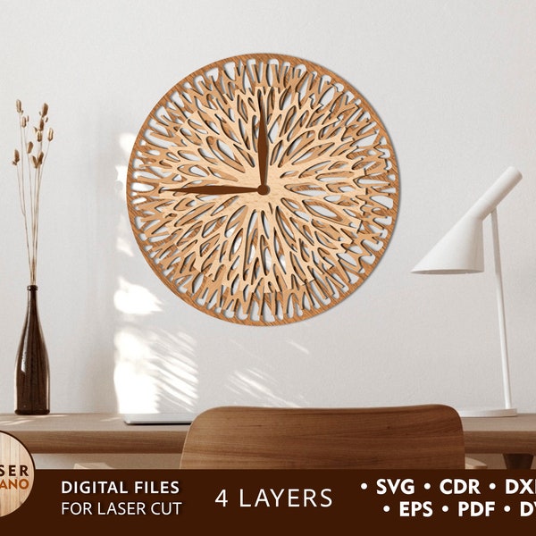 Wall Clock Svg Laser Cut File Dxf Files for Cnc and Laser Cut Clock Design, Laser clock Projects and Laser Cut Wall Clock Vector | #442