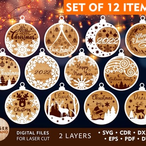 SVG ORNEMENTS DE NOËL Laser Cut Files Bundle Templates Nouvel An Svg, décorations de Noël DXF, Glowforge cut file, Cnc Christmas | #249