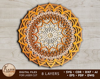 Cricut bestanden MANDALA SVG-bestanden voor cricut en 3D Mandala SVG Mandala snijden bestand en meerlaagse Mandala bestanden CNC Laser Wall Art | #127