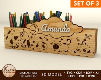 Laser Cut Pencil Box Svg Xtool First Day of School, Back To School Pencil Holder Laser Cut and Custom Names and First Day of School | #465