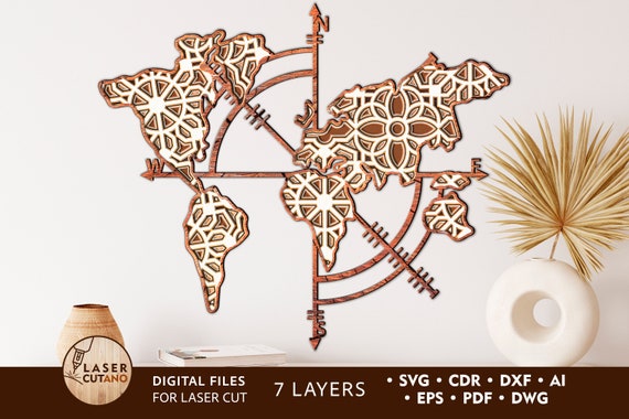 COMPASS MAP laser cutting design svg cutting files, layered svg template and cricut svg files, glowforge files and cnc files for wood | #185