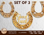 Laser Cut HORSESHOE SVG Files Set Lucky Cutout and laser template, pattern SVG and Glowforge Files, laser cut vector Dxf Cdr vector | #339