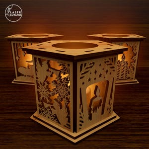 Christmas Tea Light Laser Files, Christmas Decor Svg Lantern Laser Cut, New Year Light Holder Glowforge, Laser Cutting Christmas Dxf