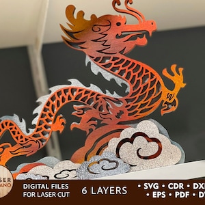 Capodanno cinese Laser Cut File Drago Svg e decorazioni di Capodanno cinese Legno Laser Cut Out, Capodanno Glowforge File File digitale / #273