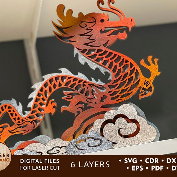 Chinesisches Neujahr Laser geschnitten Datei Drachen SVG und Chinesisches Neujahr Dekorationen Holz Laser geschnitten, Neujahr Glowforge Dateien Digitale Datei | #273