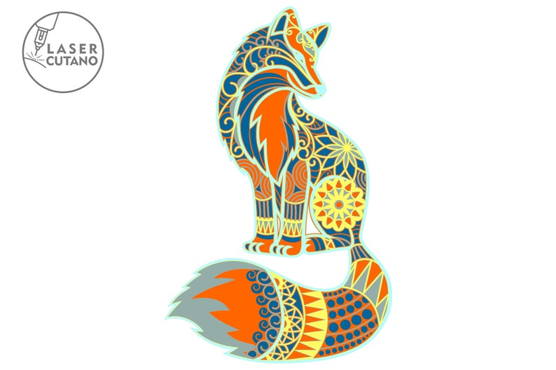 Laser Cut Files FOX mandala svg and cricut files, multilayer panel and 3d mandala wall art and laser cut wall art, dxf file for laser | #150 image 6