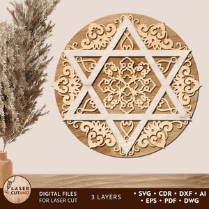 Fichiers SVG étoile de David Fichiers vectoriels et fichier laser étoile de David, fichier SVG d’Israël et fichier laser juif, fichier de découpe laser Happy Hanukkah | #524