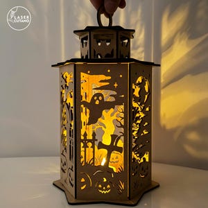 Spooky Halloween candle holder SVG template for Glowforge and xTool machines