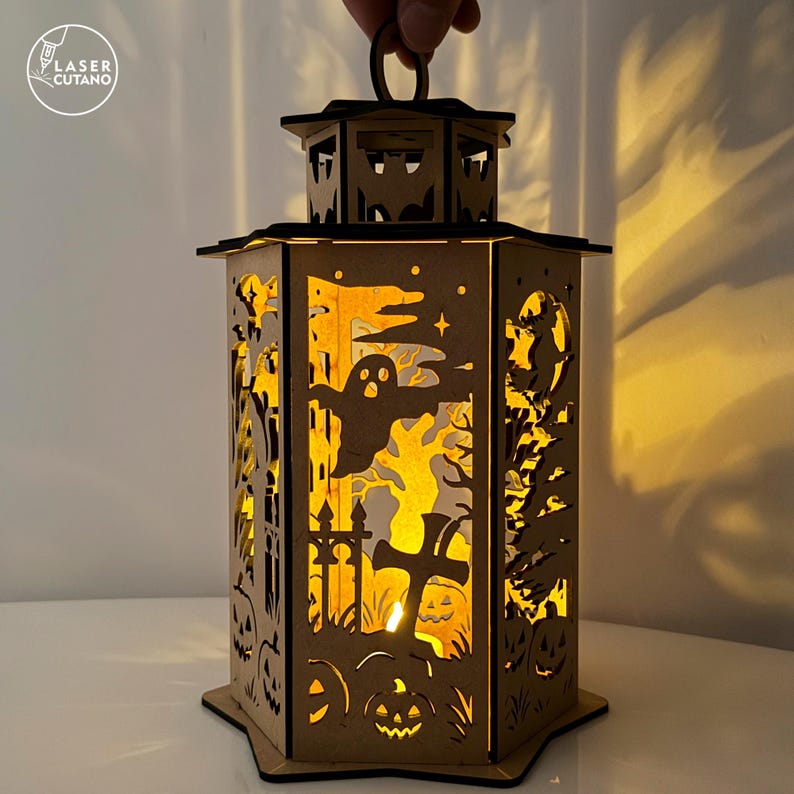 Spooky Halloween candle holder SVG template for Glowforge and xTool machines