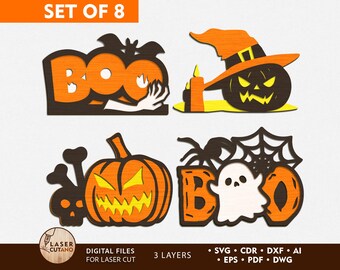 Paquete de SVG de Halloween para Cricut y archivos láser de Halloween, adornos de Halloween cortados con láser / n.° 609