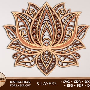 File LOTUS Cnc File di taglio laser Svg File a strati e Glowforge, file laser ornamento DXF EPS Cdr Taglio laser, Modello di taglio laser / #222