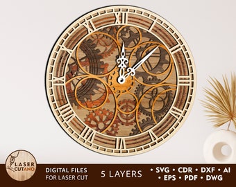 Clock Laser Cut File laser cutting watch & glowforge layer, multi layer cnc wood for glowforge, autocad template laser cut furniture | #194