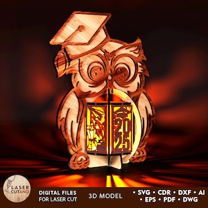 Laser Cut Graduation Lamp Owl for High School, Laser Cut Svg & 3D Laser Cut Glowforge Grad, Class of Laser Cut, Graduation Decor Svg | #671