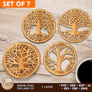 Pliki wycinane laserowo do podstawek Tree of Life oraz pliki Svg do podstawek, pliki Svg do wycinania laserowego oraz pliki wycinane Glowforge, pliki CNC i pliki Glowforge | #607