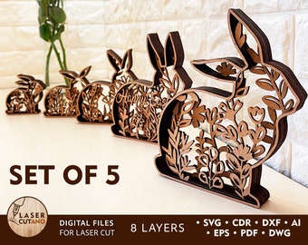 EASTER Laser Cut Files Svg Dxf Template, EASTER RABBITS Svg Cutting File, easter layered svg bundle, easter cricut svg for glowforge | #285